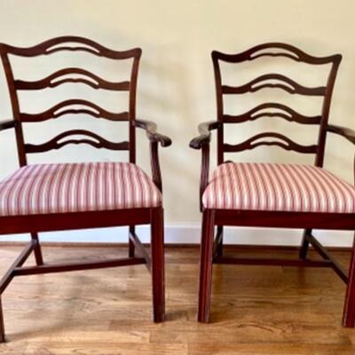 Pair Vintage Chippendale Ribbon Back Arm Chairs by St. Timothy North Carolina