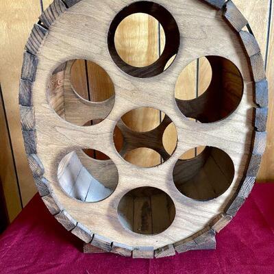 LOT 261  WOODEN BARREL TABLE TOP WINE BOTTLE HOLDER & CIGAR BOX