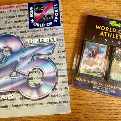 LOT 270  WIDE WORLD OF SPORTS 1988  FIRST 25 YEARS MAGAZINE & SEALED CARDS WORLD CLASS ATHLETES 1992