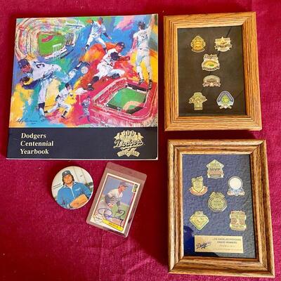 LOT 274  DODGER COLLECTION CENTENNIAL YEAR BOOK FRAMED PINS AUTOGRAPHED RON CEY CARD FERNANDO BUTTON