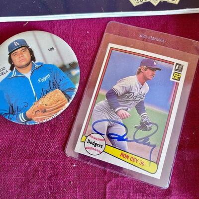LOT 274  DODGER COLLECTION CENTENNIAL YEAR BOOK FRAMED PINS AUTOGRAPHED RON CEY CARD FERNANDO BUTTON