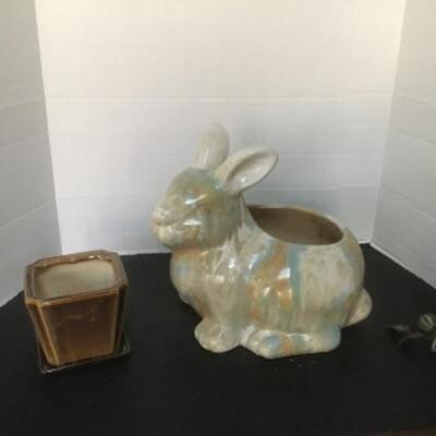 O - 1201 Glazed Ceramic Bunny Planter