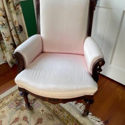 F339 Antique Victorian Eastlake Upholstered Pink Chair 