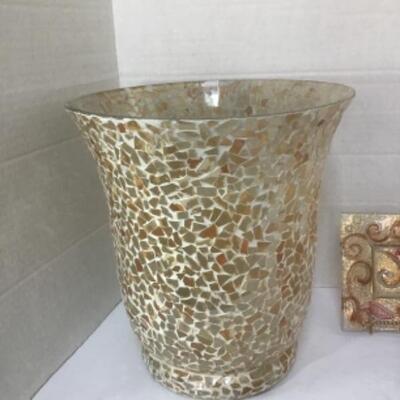 O - 1217  Large Mosaic Vase / Handmade Italian Dish / Designer Candle 