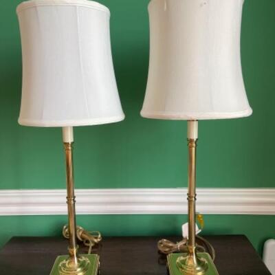 F341 Pair of Brass Candlestick Lamps 