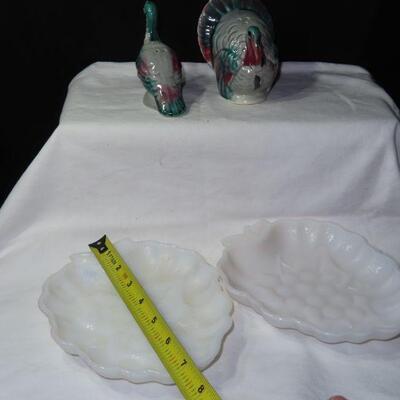 Salt and Pepper Shaker with milk glass trays