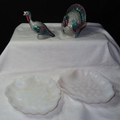 Salt and Pepper Shaker with milk glass trays