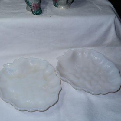 Salt and Pepper Shaker with milk glass trays