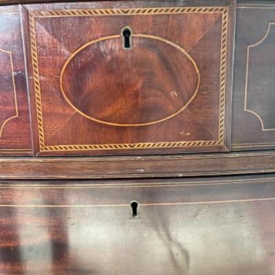 F343 Antique Mahogany Potthast Bow Front Veneer Inlay Dresser 