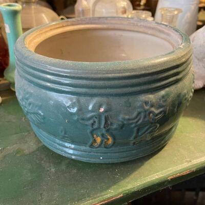 Pottery planter with whimsical pattern 