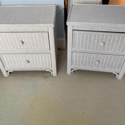 T367 Pair of White Wicker two drawer Nightstands 