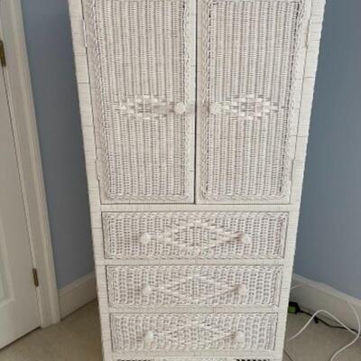 T368 White Wicker Television Cabinet 