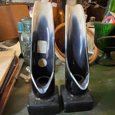 Red Wing art pottery pair of candle holders