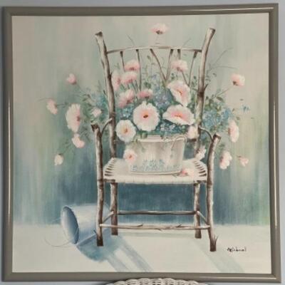 T371 Large Pastel Chair & Flowers Wall Art 