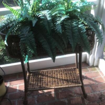 O - 1246. NorthCape Augusta Wicker Plant Stand with Faux Plants 