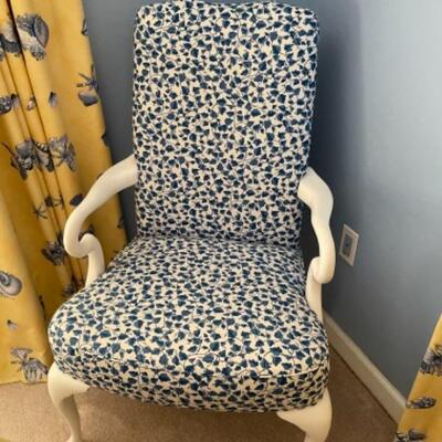 G376 Custom Upholstered Blue and White Arm Chair 