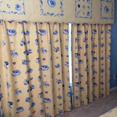 G382 Pair of Custom Made Blue and Yellow Valance and Panels 