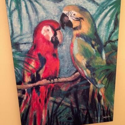 G387  Large Double Parrot Signed Wall Art 