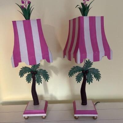 G390 Handpainted Striped Metal Palm Tree Lamps 