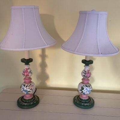 G392 Pair of Handpainted Floral Lamps 