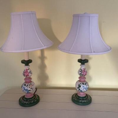 G392 Pair of Handpainted Floral Lamps 