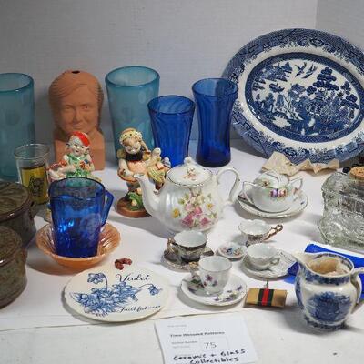 Lot 75 Fine bone chin,. mini cups, hand blown glass