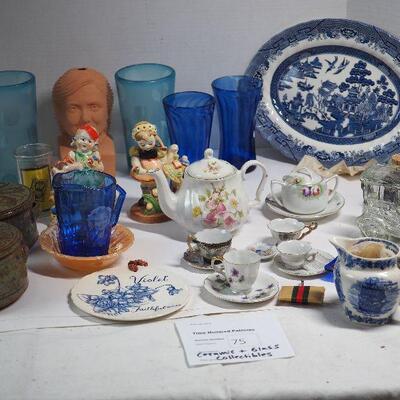 Lot 75 Fine bone chin,. mini cups, hand blown glass