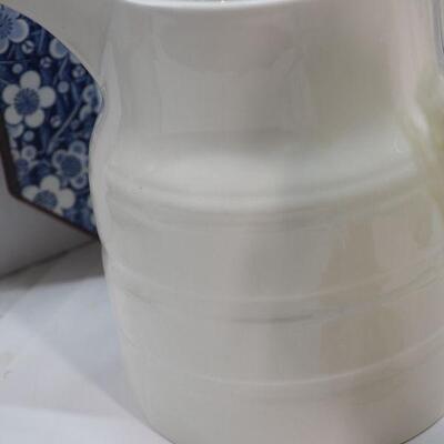 Lot 80 Victorian jewelry box, Tiffany perfume bottle, Milk Glass, Blue and white ceramics