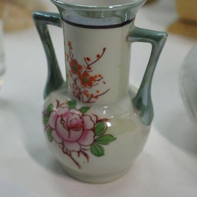 Lot 80 Victorian jewelry box, Tiffany perfume bottle, Milk Glass, Blue and white ceramics