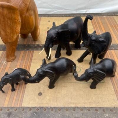 O617 Lot of 8 Carved Elephants with Bowl and Stand 