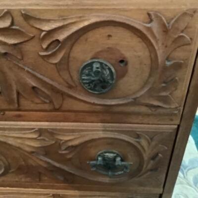 2024 English Wood Arts & Crafts Carved Slant Front Desk