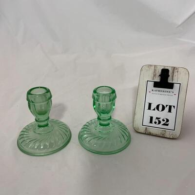 .152. VINTAGE | Green Depression Swirl | Candlesticks
