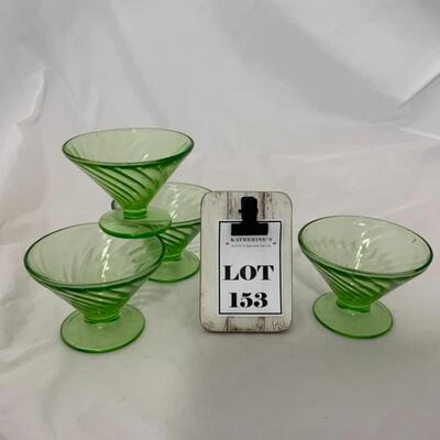 .153. VINTAGE | Anchor Hocking | 4 Green Swirl Sherbets 