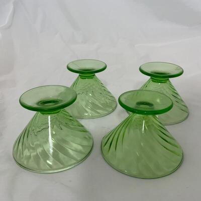 .153. VINTAGE | Anchor Hocking | 4 Green Swirl Sherbets 