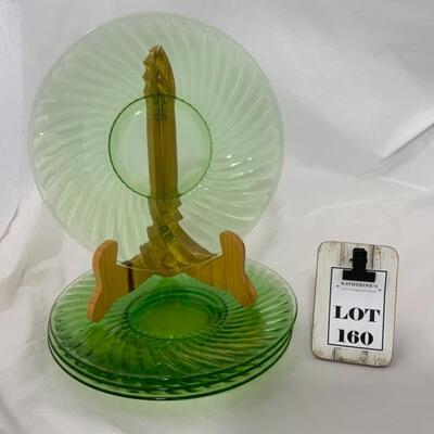 .160. VINTAGE | Anchor Hocking | Green Swirl | 10â€ Dinner Plates