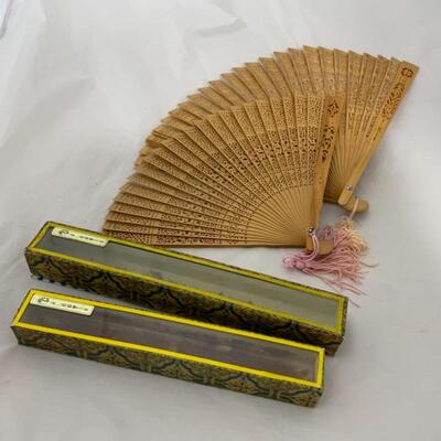 .163. Two Sandalwood Fans | From China | Original Boxes