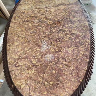 O630 Antique Victorian Marble top Table with Stretcher Base 