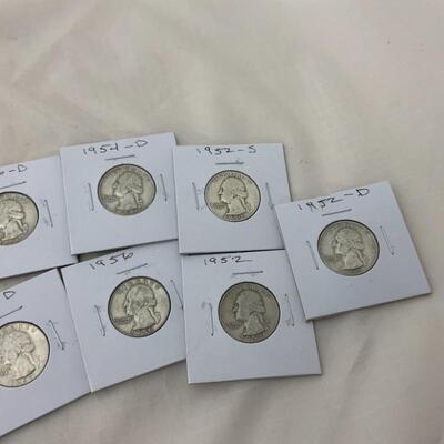 .180. COINS | 10 90% Silver Quarters | 1952-1959