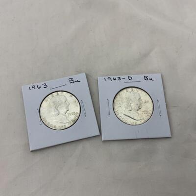 .185. COINS | 2 Franklin Halfs | 1963 P, D | BU 