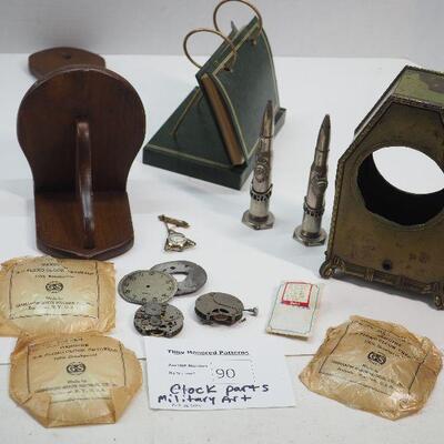 Lot 90 WW2 Trench Art , Rose Gold pendant watch, Clock crystals, parts