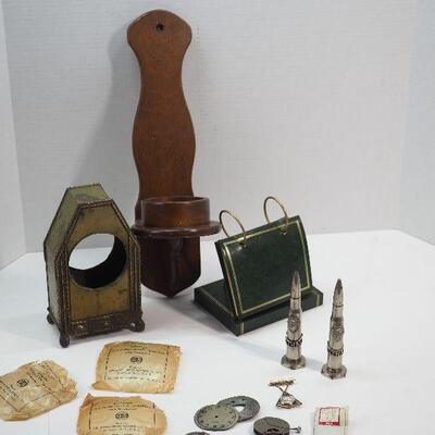 Lot 90 WW2 Trench Art , Rose Gold pendant watch, Clock crystals, parts