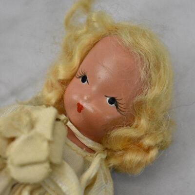Ceramic StoryBook Doll w/ Cream Dress, Floral Design - Vintage