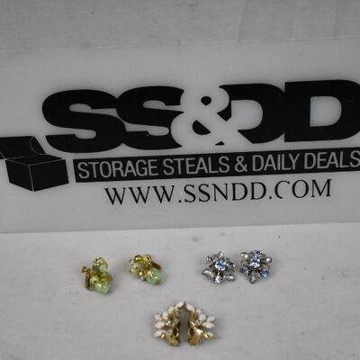 3 Sets of Costume Earrings - Clip-Ons, with Rhinestones and Embelishments