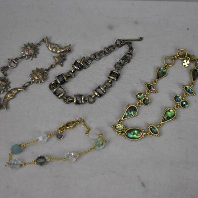 4pc Costume Jewelry; Decorated Bracelets