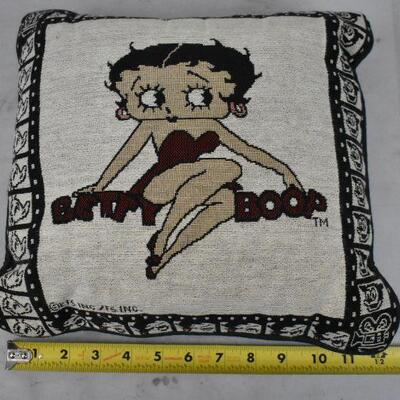 3pc Betty Boop Memorabilia; Pillow, Motorcycle Figurine, Rubber Badge