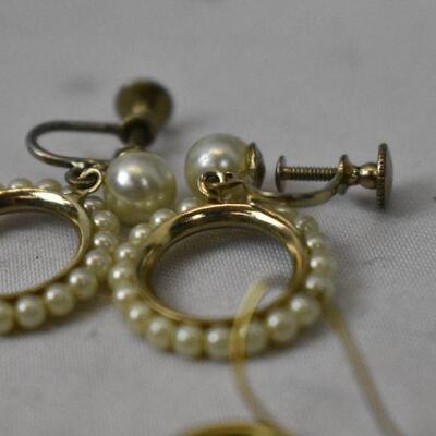 3 Sets Costume Jewelry, Earrings, Gold-toned