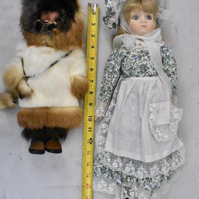2pc Dolls: 1 w/ Floral Dress and 1 Nayukpuk - Vintage