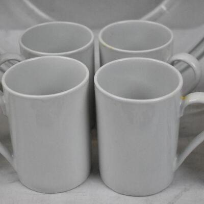 7pc Kitchenware: Glass pot, 2 Ceramic Jars, 4 Blank Mugs