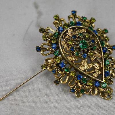 3pc Costume Jewelry: Pins with Rhinestones