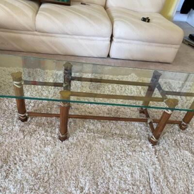 G414 McGuire Beveled Glass Top Bamboo Coffee Table 